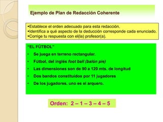 Ejemplo de Plan de Redacción CoherenteEstablece el orden adecuado para esta redacción.