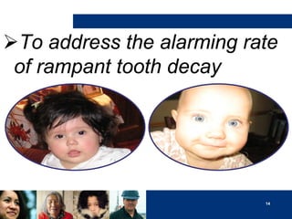 To address the alarming rate
of rampant tooth decay

14

 