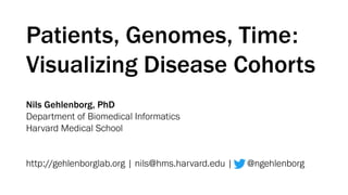 Patients, Genomes, Time:
Visualizing Disease Cohorts
Nils Gehlenborg, PhD
Department of Biomedical Informatics
Harvard Medical School
http://gehlenborglab.org | nils@hms.harvard.edu | @ngehlenborg
 