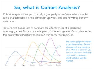So, what is Cohort Analysis?
Cohort analysis allows you to study a group of people/users who share the
same characteristic...