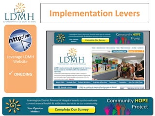 Implementation Levers

Leverage LDMH
Website

 ONGOING

 