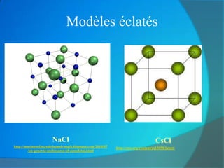 Modèles éclatés




                      NaCl                                                        CsCl
http://musingsofanaspiringpolymath.blogspot.com/2010/07   http://cnx.org/content/m15058/latest/
        /on-general-uselessness-of-anecdotal.html
 