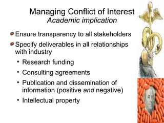 Managing Conflict of Interest
             Academic implication
Ensure transparency to all stakeholders
Specify deliverabl...