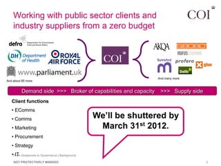 Working with public sector clients and
    industry suppliers from a zero budget




                                     ...