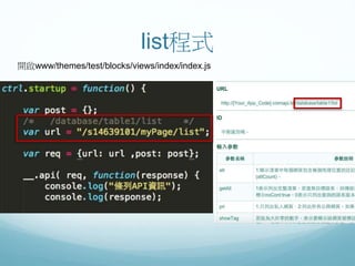 list程式
開啟www/themes/test/blocks/views/index/index.js
 