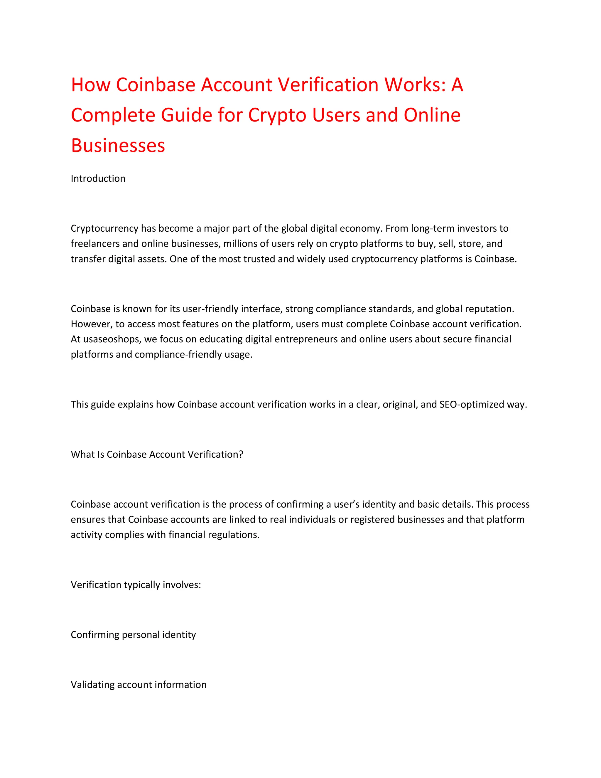 Coinbase Account Verification: How It Works & Why It Matters | PDF