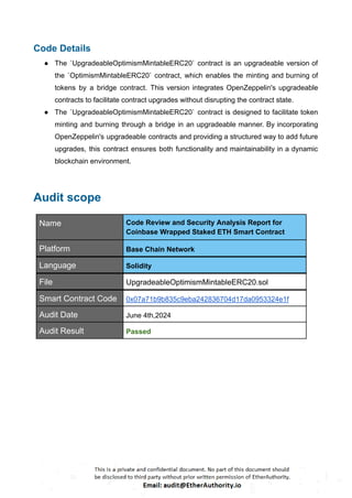 Coinbase – Smart Contract Security Audit Report by EtherAuthority | PDF