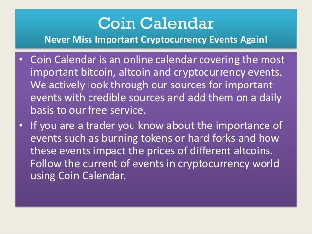 Cryptocurrency upcoming event for each coin