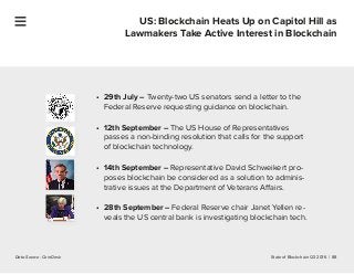 State of Blockchain Q3 2016 | 88
US: Blockchain Heats Up on Capitol Hill as
Lawmakers Take Active Interest in Blockchain
D...
