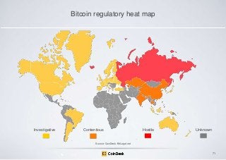 Bitcoin regulatory heat map

Investigative

Contentious

Hostile

Unknown

Source: CoinDesk, BitLegal.net

71

 