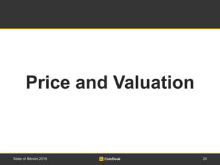 20State of Bitcoin 2015
Price and Valuation
 