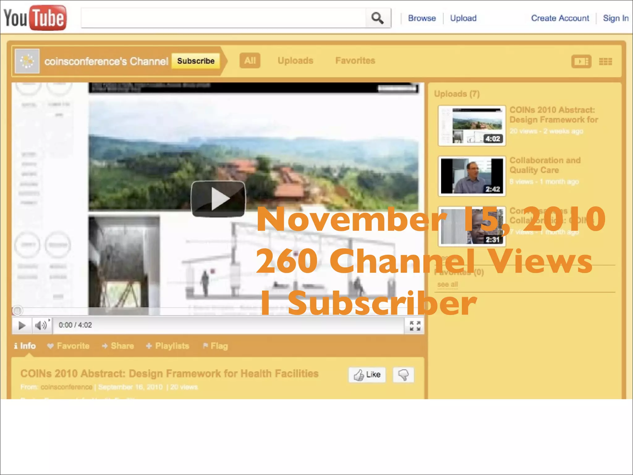 November 15, 2010
260 Channel Views
1 Subscriber
 