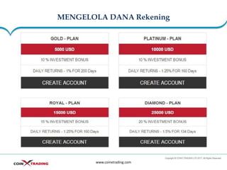 MENGELOLA DANA Rekening
www.coinxtrading.com
 