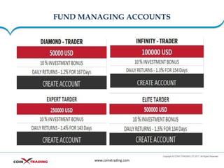 FUND MANAGING ACCOUNTS
www.coinxtrading.com
 
