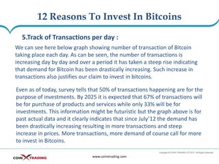 12 Reasons To Invest In Bitcoins
www.coinxtrading.com
5.Track of Transactions per day :
We can see here below graph showin...