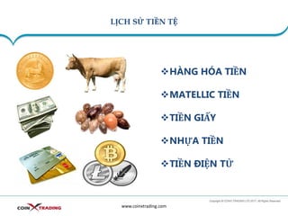 LỊCH SỬ TIỀN TỆ
www.coinxtrading.com
❖HÀNG HÓA TIỀN
❖MATELLIC TIỀN
❖TIỀN GIẤY
❖NHỰA TIỀN
❖TIỀN ĐIỆN TỬ
 