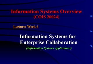 Information Systems Overview (COIS 20024) Lecture : Week 6 Information Systems for Enterprise Collaboration   (Information Systems Applications) 