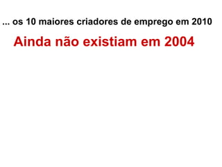 ... os 10 maiores criadores de emprego em 2010 Ainda não existiam em 2004 