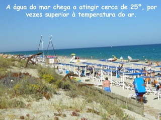 A água do mar chega a atingir cerca de 25º, por
vezes superior à temperatura do ar.
 