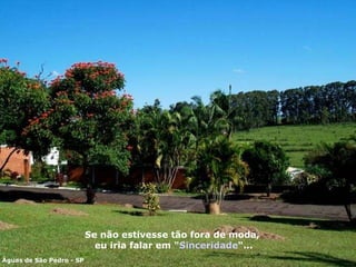 Se não estivesse tão fora de moda ,   e u i ri a falar  em  " Sinceridade "... Águas de São Pedro - SP 