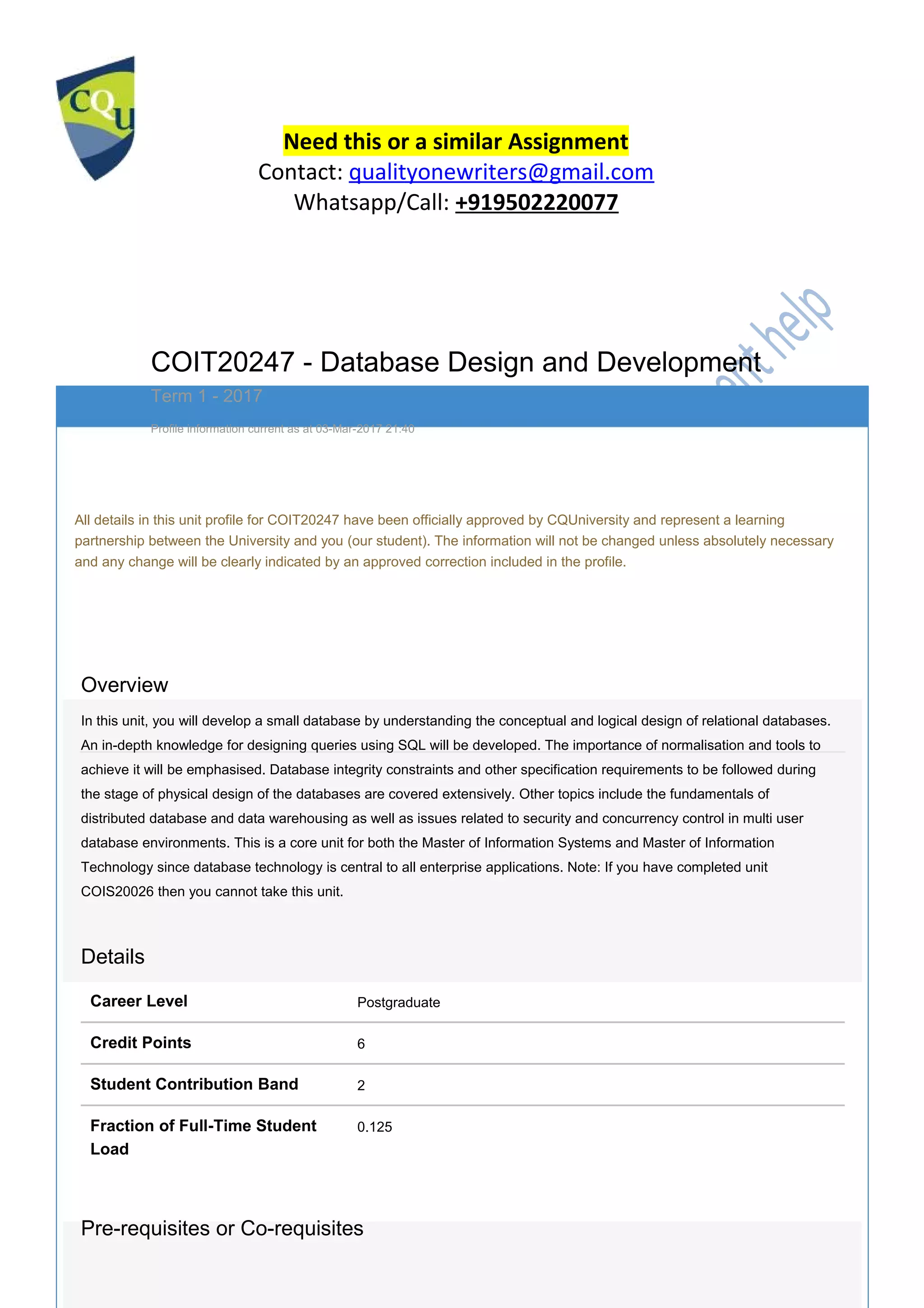 Coit20247 database design and development | PDF