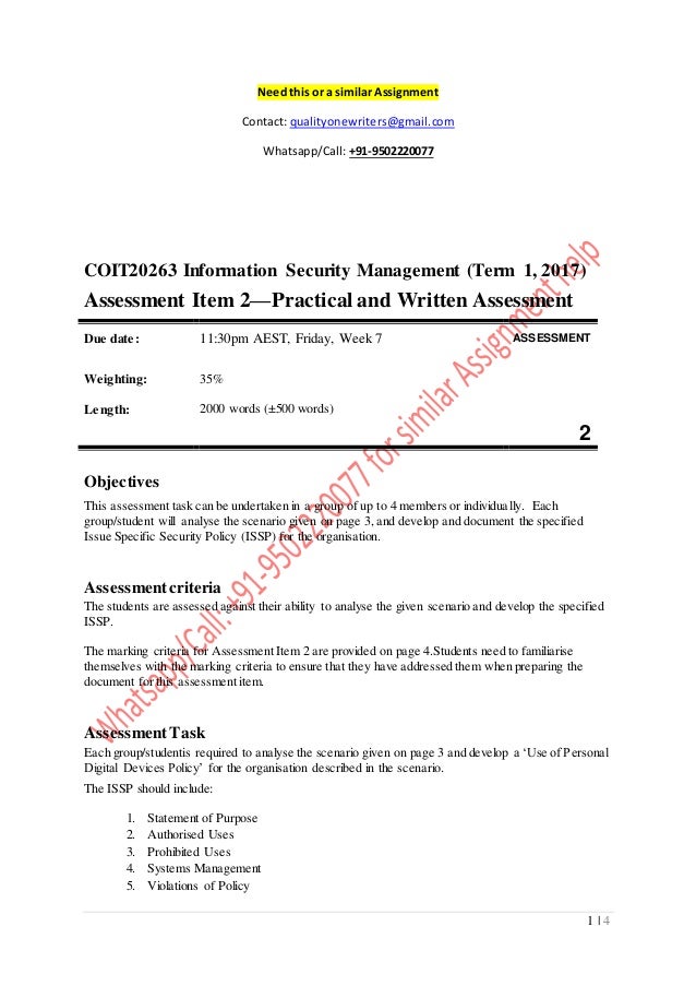 security assignment instructions example
