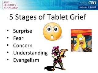 5 Stages of Tablet Grief
•    Surprise
•    Fear
•    Concern
•    Understanding
•    Evangelism
 