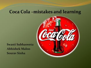Coca Cola –mistakes and learning SwastiSubhasweta AbhishekMaloo SouravSinha 