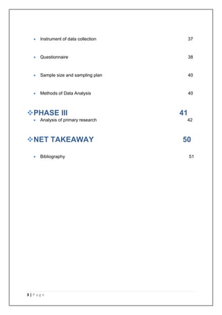 Instrument of data collection        37



    Questionnaire                        38



    Sample size and sampling plan        40



    Methods of Data Analysis             40



PHASE III                          41
    Analysis of primary research     42



NET TAKEAWAY                       50

    Bibliography                         51




3|Page
 