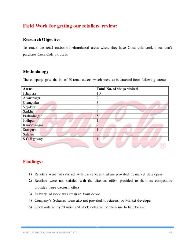 CocaCola Summer Internship report
