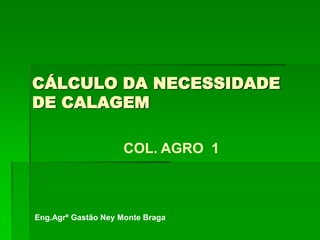 CÁLCULO DA NECESSIDADE     DE CALAGEM COL. AGRO  1 Eng.Agrº Gastão Ney Monte Braga 