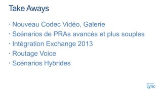  Nouveau Codec Vidéo, Galerie
 Scénarios de PRAs avancés et plus souples
 Intégration Exchange 2013
 Routage Voice
 Scénarios Hybrides
 