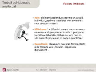 Ignasi Alcalde www.ignasialcalde.esCol.laboració i empresa	
  
Treball col·laboratiu
anella.cat
Factors inhibidors	
  
 