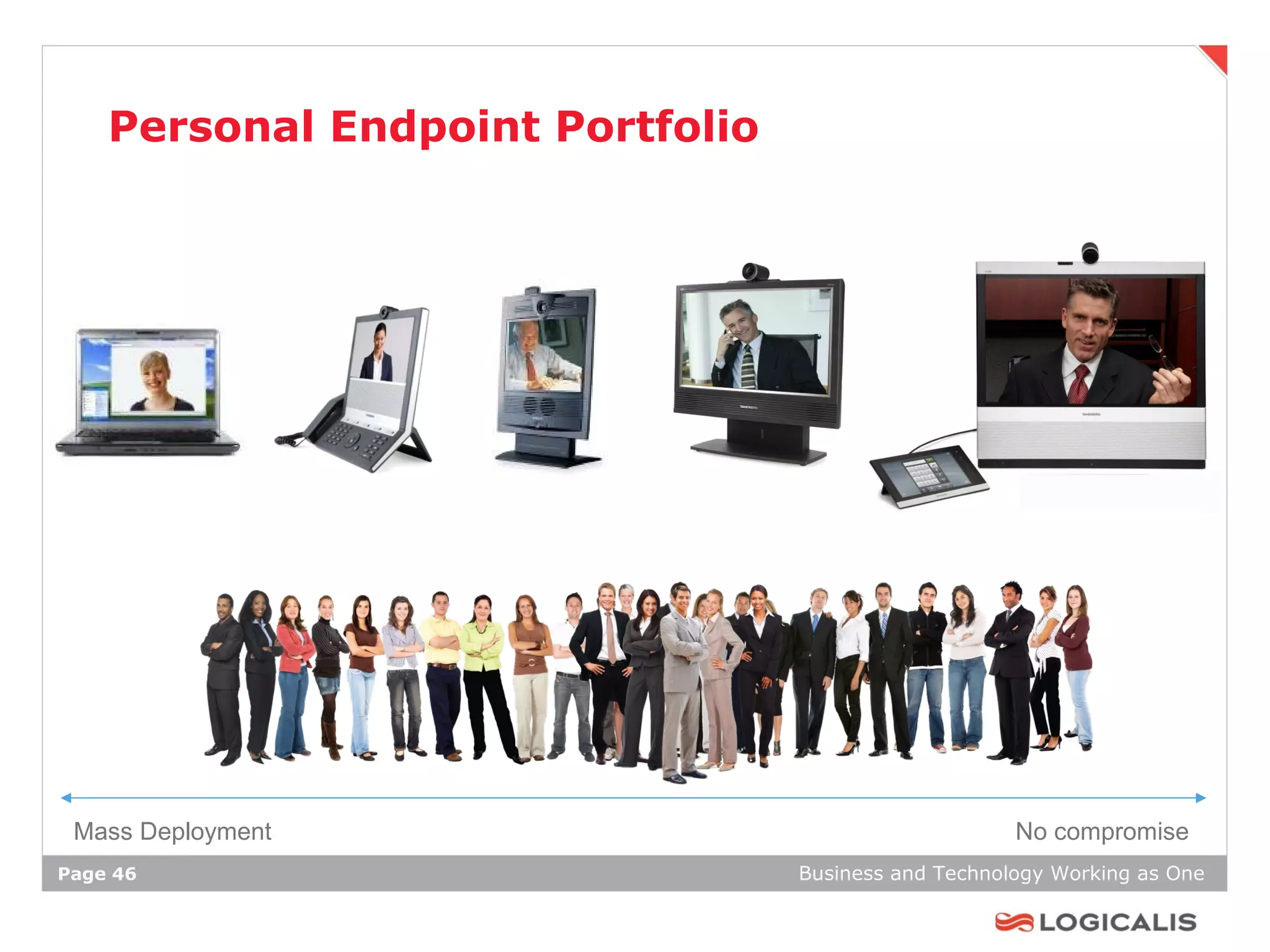 Personal Endpoint Portfolio




 Mass Deployment                                      No compromise
Page 46                           Business and Technology Working as One
 