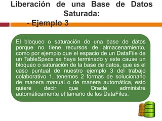 El bloqueo o saturación de una base de datos
porque no tiene recursos de almacenamiento,
como por ejemplo que el espacio d...