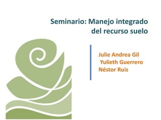 Seminario: Manejo integrado
           del recurso suelo

             Julie Andrea Gil
              Yulieth Guerrero
             Néstor Ruiz
 