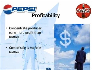 Profitability  Concentrate producer earn more profit than bottler. Cost of sale is more in bottler. 