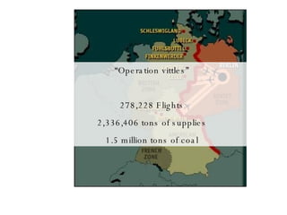 “ Operation vittles” 278,228 Flights 2,336,406 tons of supplies 1.5 million tons of coal 