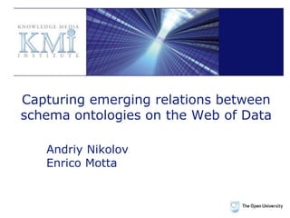 Capturing emerging relations between schema ontologies on the Web of Data,[object Object],Andriy Nikolov,[object Object],Enrico Motta,[object Object]