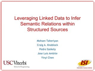 Leveraging Linked Data to Infer
Semantic Relations within
Structured Sources
Mohsen Taheriyan
Craig A. Knoblock
Pedro Szekely
Jose Luis Ambite
Yinyi Chen
 