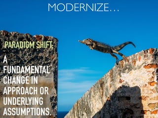 A
FUNDAMENTAL
CHANGE IN
APPROACH OR
UNDERLYING
ASSUMPTIONS.
PARADIGM SHIFT:
MODERNIZE…
 