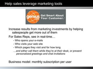 Help sales leverage marketing tools ,[object Object],[object Object],[object Object],[object Object],[object Object],[object Object],[object Object]