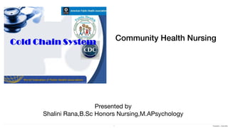 Community Health Nursing
Presented by
Shalini Rana,B.Sc Honors Nursing,M.APsychology
1 Presentation - 12 April 2023
 