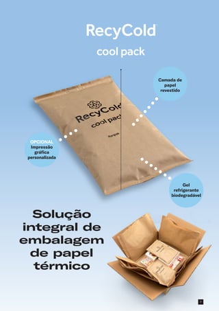 Solução
integral de
embalagem
de papel
térmico
Camada de
papel
revestido
Gel
refrigerante
biodegradável
OPCIONAL
Impressão
gráfica
personalizada
7
 