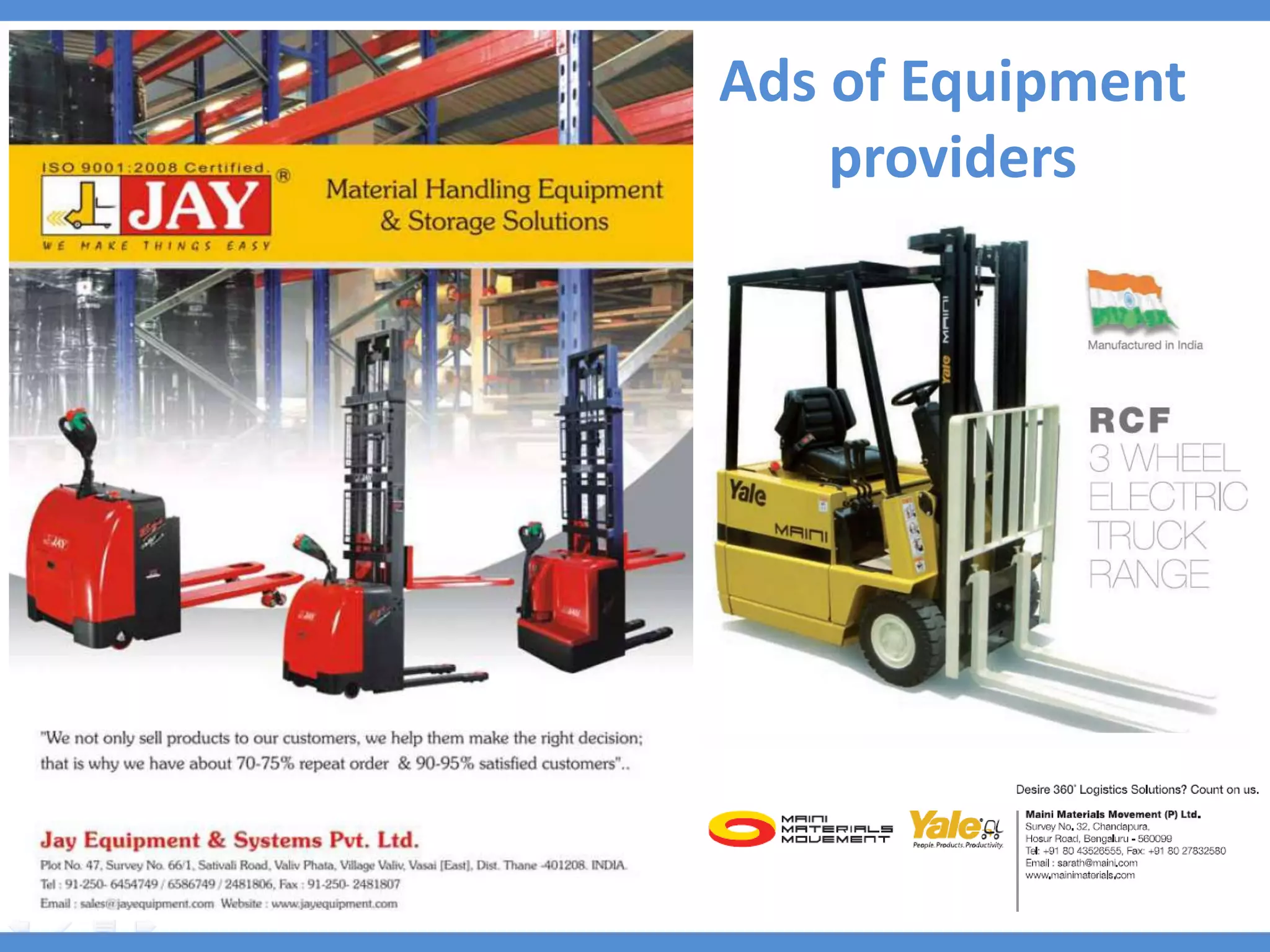 Ads of Equipment
    providers
 
