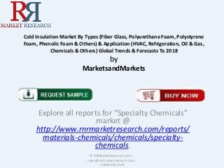 Cold Insulation Market By Types (Fiber Glass, Polyurethane Foam, Polystyrene
Foam, Phenolic Foam & Others) & Application (HVAC, Refrigeration, Oil & Gas,
Chemicals & Others) Global Trends & Forecasts To 2018
by
MarketsandMarkets
Explore all reports for “Specialty Chemicals”
market @
http://www.rnrmarketresearch.com/reports/
materials-chemicals/chemicals/specialty-
chemicals.
© RnRMarketResearch.com ;
sales@rnrmarketresearch.com ;
+1 888 391 5441
 