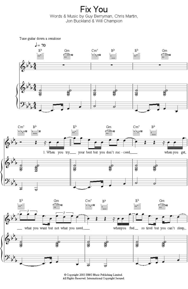 fix you fix you piano sheet music
