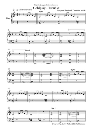 Coldplay   trouble sheet music