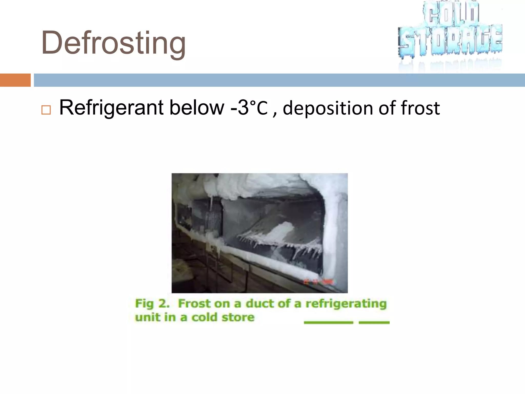 Defrosting
 Refrigerant below -3°C , deposition of frost
 