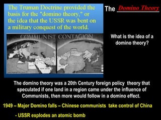 1949 – Major Domino falls – Chinese communists
take control of China
1949 – Major Domino falls – Chinese communists
take control of China
1949 - USSR explodes an atomic bomb
 